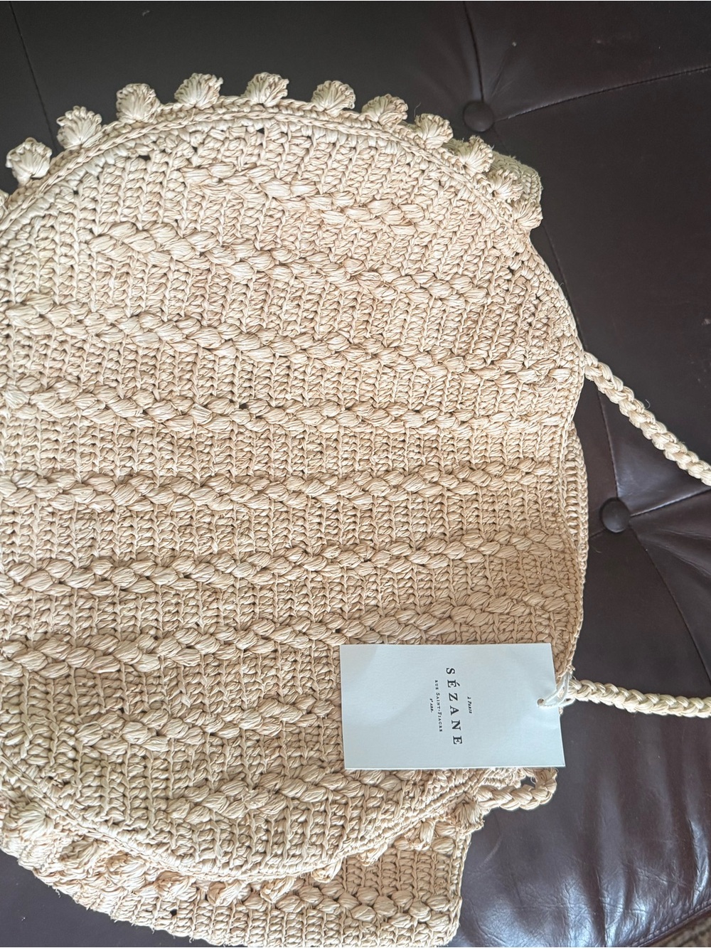 Sézane Rafia bag Beige Crochet Round Tote NWT